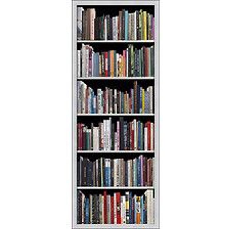 Papier peint panoramique intiss?, photo repr?sentant une biblioth?que moderne blanche, avec un m?lange de litt?ratures color?es, 250 cm X 96 cm