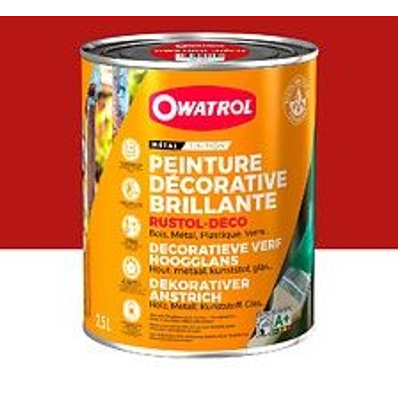 Peinture antirouille décorative Owatrol RUSTOL DECO BRILLANT Rouge sécurité (RAL 3001) 2.5 litres