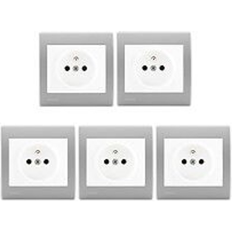 Lot de 5 Prise 2P+T Blanc Delta Iris + Plaque basic Silver-SIEMENS