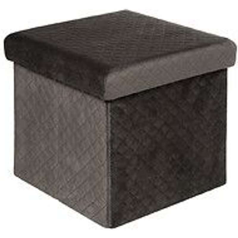 2 En 1 Pouf Et Coffre De Rangement En Velours Gris 31 X 31 Cm