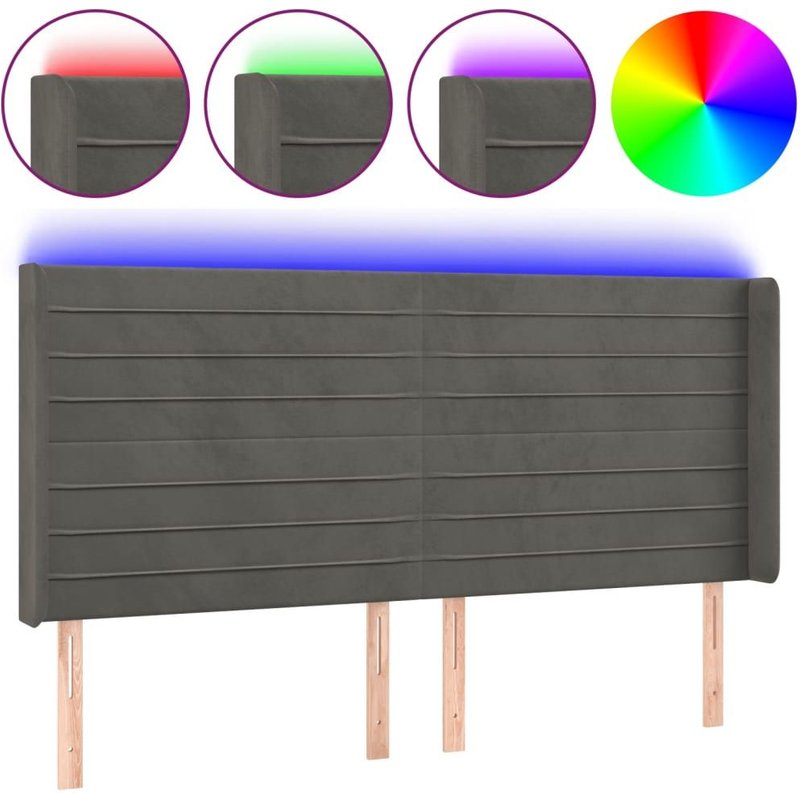 Vidaxl TĂȘte De Lit Ă Led Gris FoncĂ© 183x16x118/128 Cm Velours