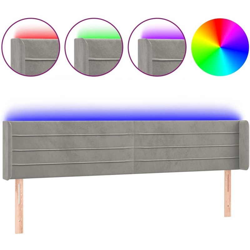 Vidaxl TĂȘte De Lit Ă Led Gris Clair 183x16x78/88 Cm Velours