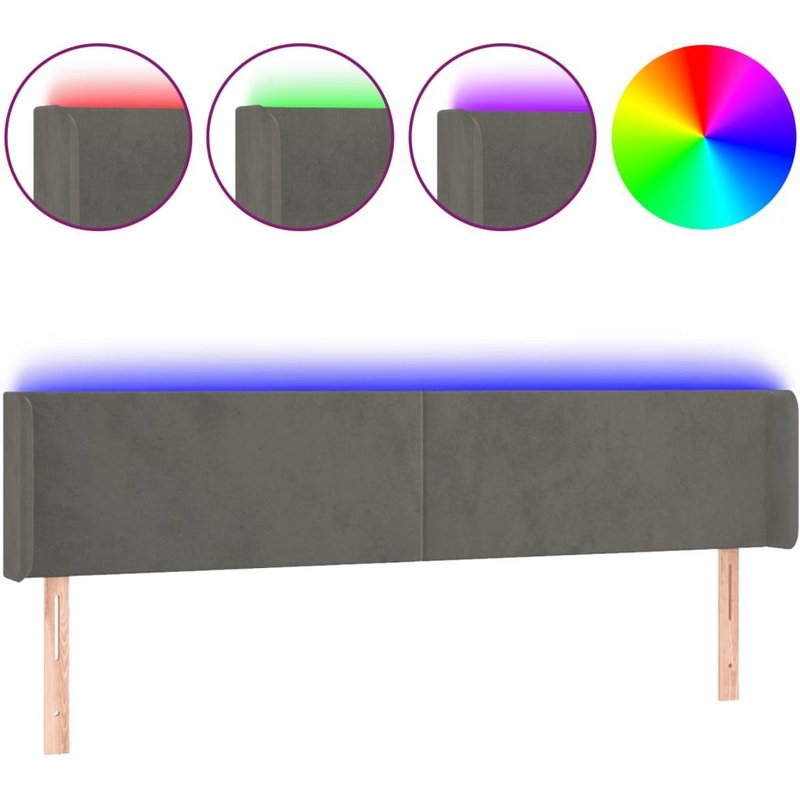 Vidaxl Tête De Lit À Led Gris Foncé 163x16x78/88 Cm Velours