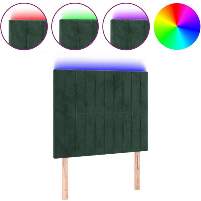 Vidaxl TĂȘte De Lit Ă Led Vert FoncĂ© 100x5x118/128 Cm Velours
