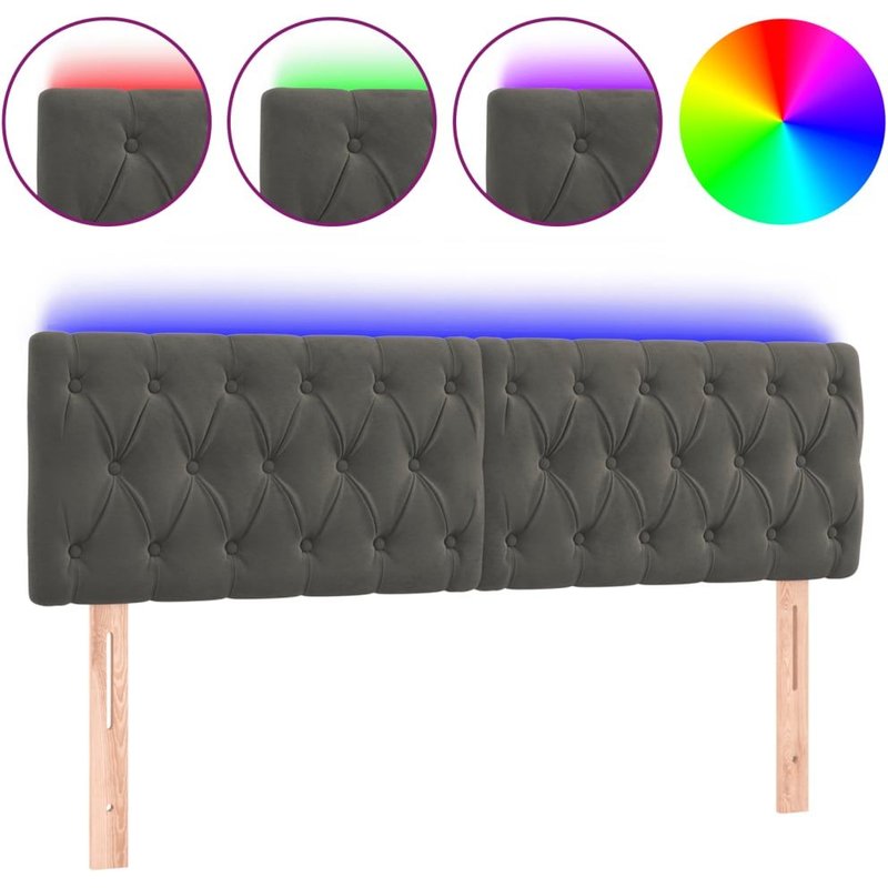 Vidaxl TĂȘte De Lit Ă Led Gris FoncĂ© 160x7x78/88 Cm Velours