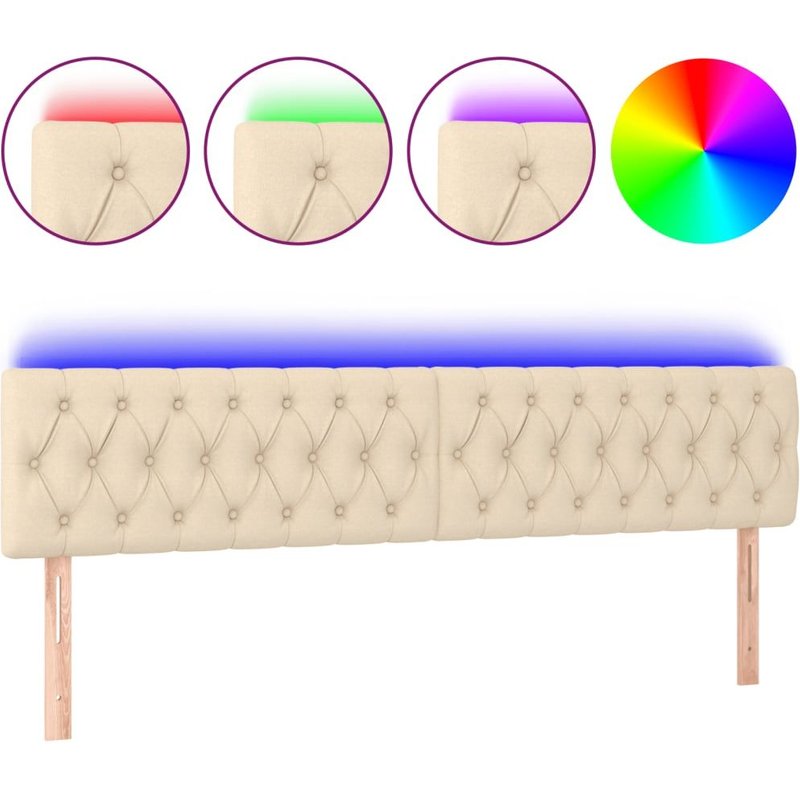 Vidaxl TĂȘte De Lit Ă Led CrĂšme 200x7x78/88 Cm Tissu