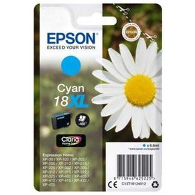 Epson 18XL - 6.6 ml - XL - cyan - original - emballage coque avec alarme radioélectrique - cartouche d'encre - pour Expression Home XP-212, 215, 225, 312, 315, 322, 325, 412, 415, 422, 425