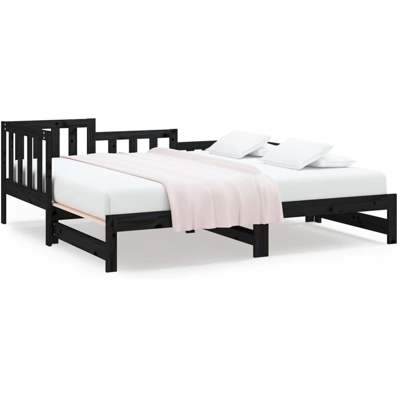 Vidaxl Lit Coulissant Noir 2x(80x200) Cm Bois De Pin Massif
