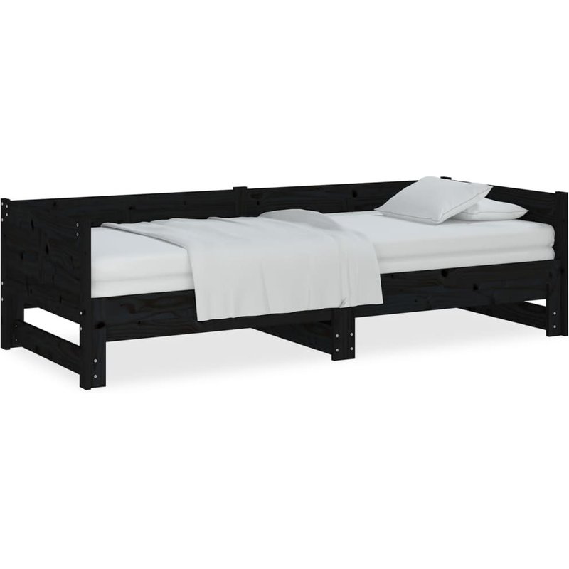 Vidaxl Lit Coulissant Noir Bois De Pin Solide 2x(80x200) Cm