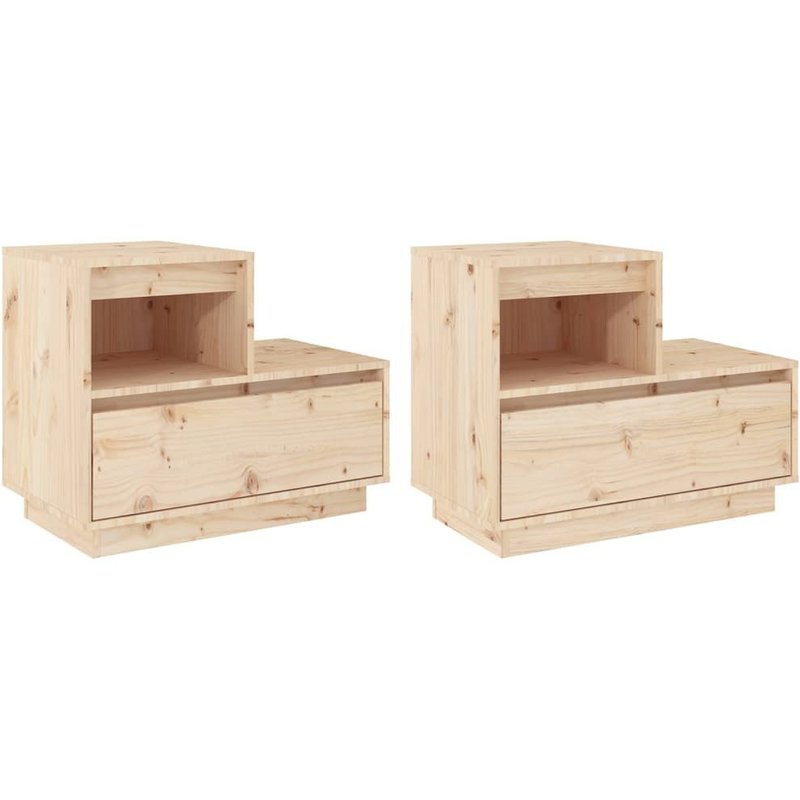Vidaxl Tables De Chevet 2 Pcs Gris 60x34x51 Cm Bois De Pin Solide