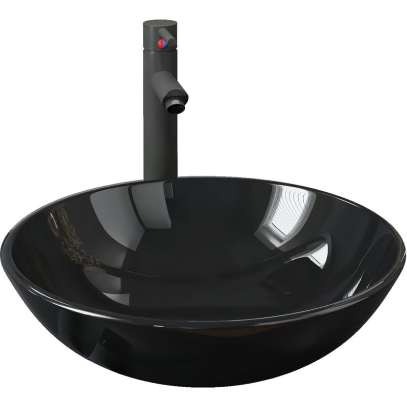 vidaXL Lavabo de bain avec robinet et drain à poussoir Verre trempé