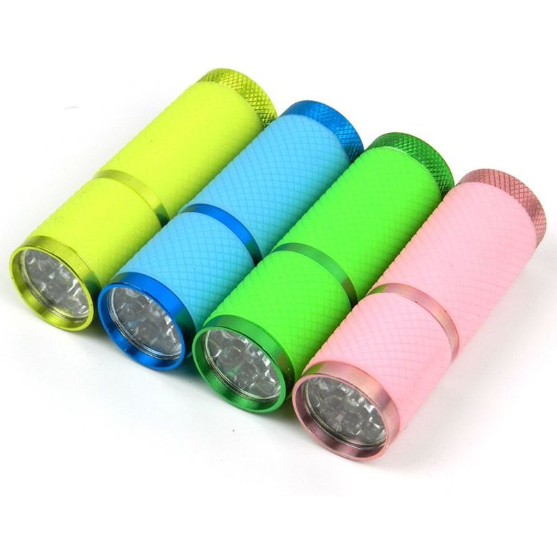 9 lampes de poche LED phosphorescentes, lot de 4 petits flashs recouverts de caoutchouc