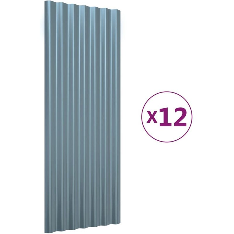 vidaXL Panneaux de toiture 12 pcs Acier enduit de poudre Gris 100x36cm