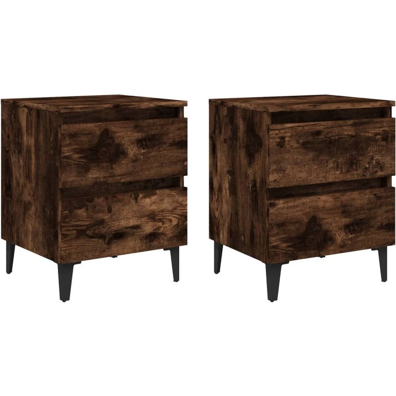 Vidaxl Tables De Chevet Pieds En Métal 2 Pcs Chêne Fumé 40x35x50 Cm