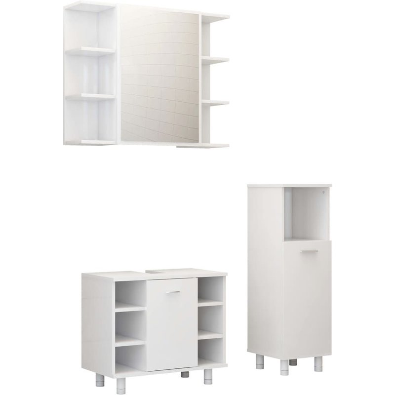 Ensemble De Meubles De Salle De Bain 3 Pcs Blanc Aggloméré - Vidaxl