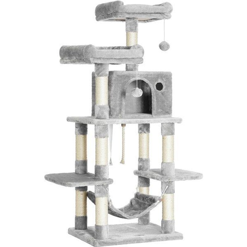 Arbre À Chat Avec Pompons, Gris Clair