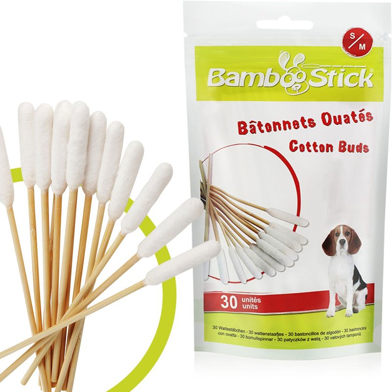 Pack De 30 Coton-Tiges Bamboostick® Taille S/M / Pour Nettoyer Les Oreilles Des Petits Chiens Et Des Chats / Facile À Utiliser / Elaboré Par Un Vétérinaire Français