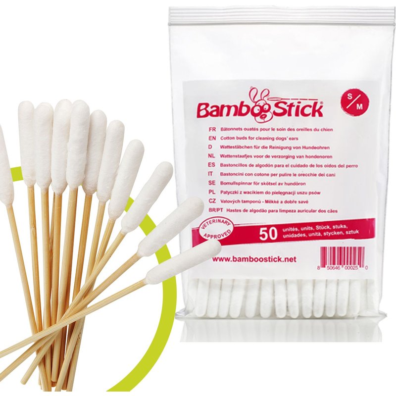 Pack De 50 Coton-Tiges Bamboostick® Taille S/M Pour Nettoyer Les Oreilles Des Petits Chiens Et Des Chats / Facile À Utiliser / Elaboré Par Un Vétérinaire Français