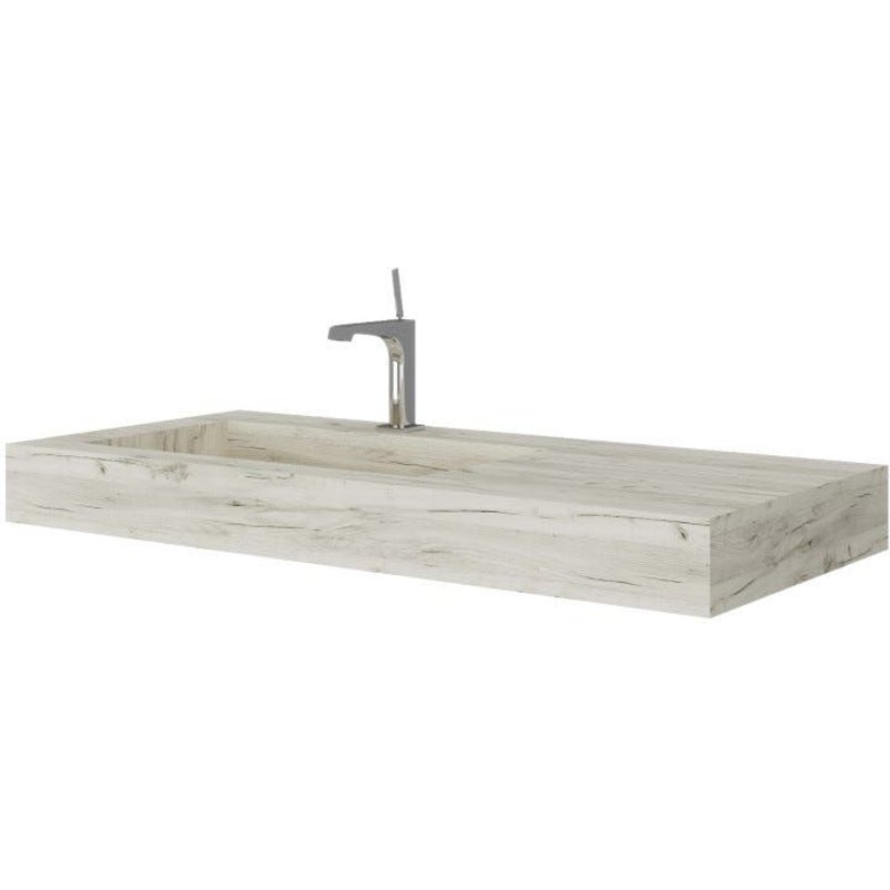 HPL LAVABO DE SALLE DE BAIN AVEC VASQUE GAUCHE CHĂNE GLACĂ 100CM