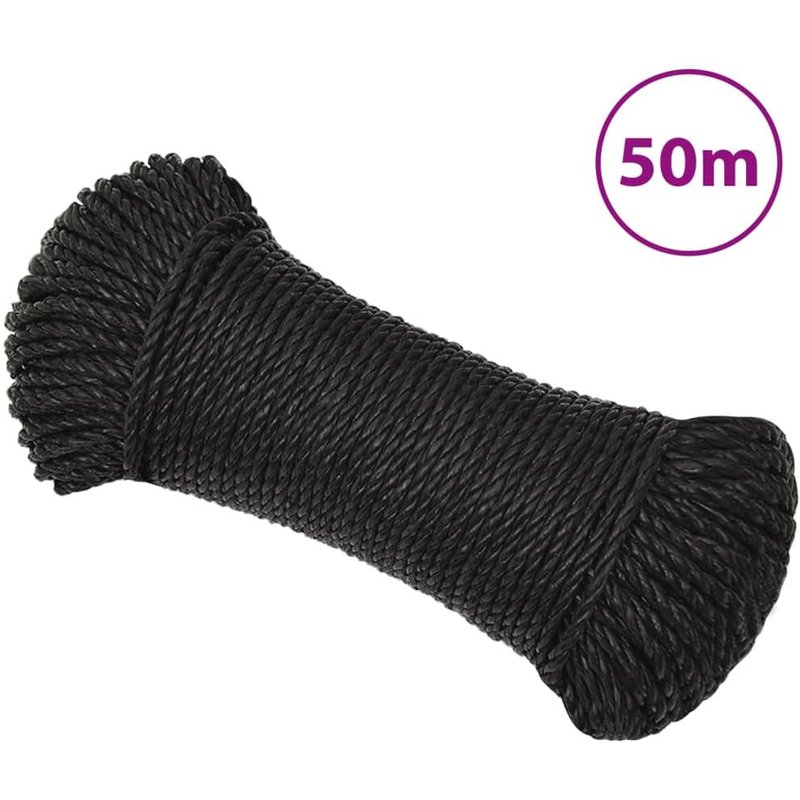 vidaXL Corde de travail Noir 8 mm 50 m Polypropylène