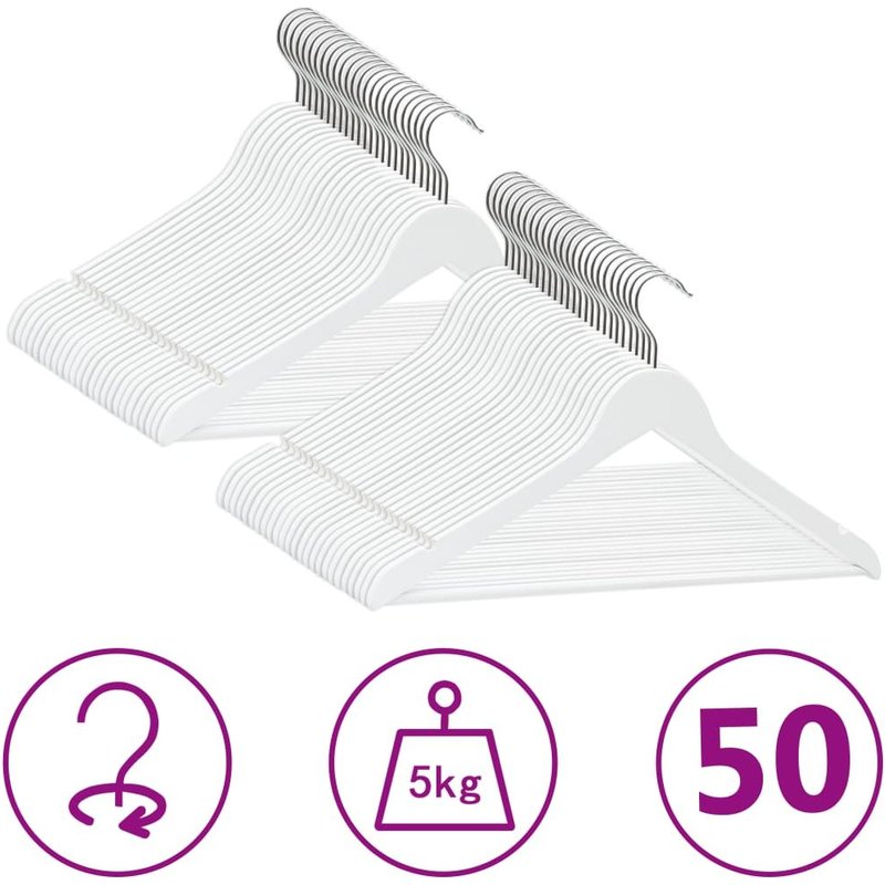 vidaXL Cintres Antidérapants 50 pcs Blanc Bois dur