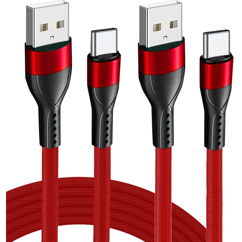 Lot-2 Câble USB-C 1M Charge Rapide 3A pour OPPO Find X3 X5 Pro Reno 8 Lite A16 A53 A53S A54 A94 - Nylon Tressé Rouge - E.F.Connection