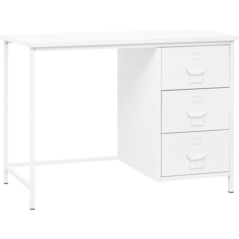Vidaxl Bureau Industriel Avec Tiroirs Blanc 105x52x75 Cm Acier