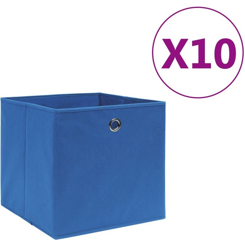 Lot de 10 boîtes de rangement pliables en tissu non tissé durable 28 x 28 x 28 cm Bleu