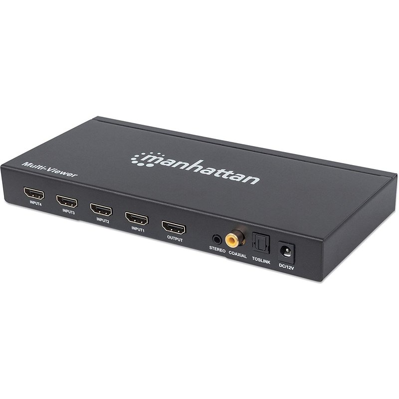 Manhattan 1080p 4-Port HDMI Multiviewer Switch, Switch with Four Inputs on One Display, Video Bandwidth Amplifier, Remote Control, Black, Three Year Warranty, Box - Commutateur vidéo/audio - 4 x...