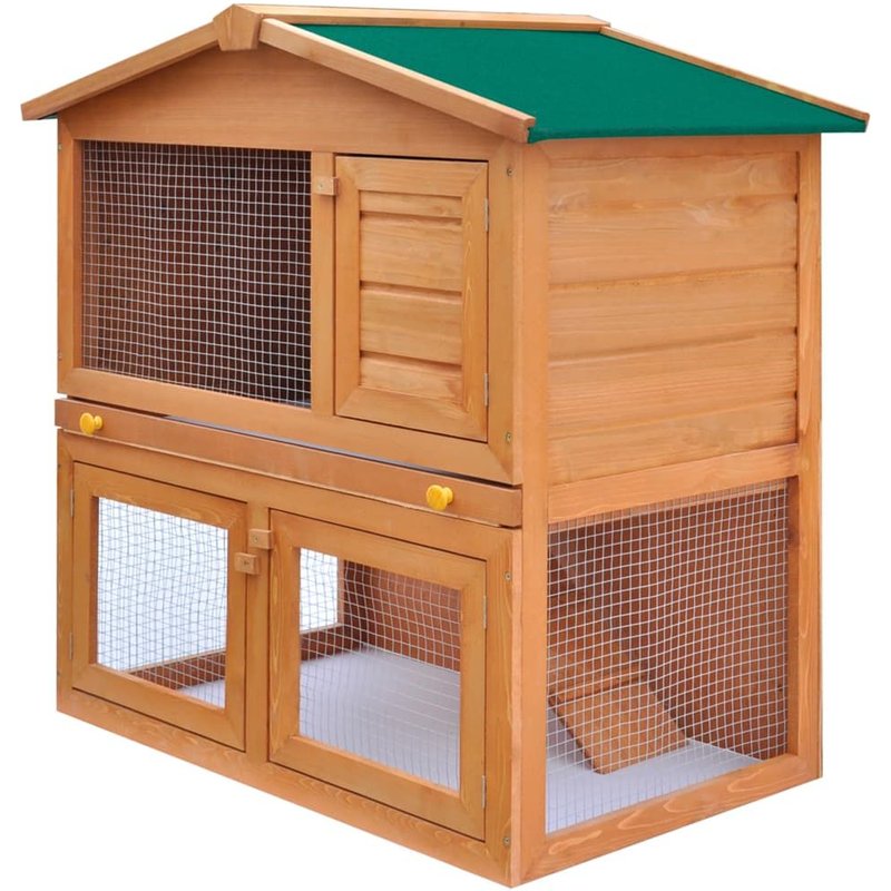 Clapier Extérieur pour Lapin Maison pour Petit Animal avec Système Anti-Fuite 3 Portes Bois