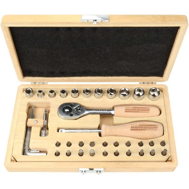 Brüder Mannesmann Jeu d'outils dans le cas de bambou, 41 pcs