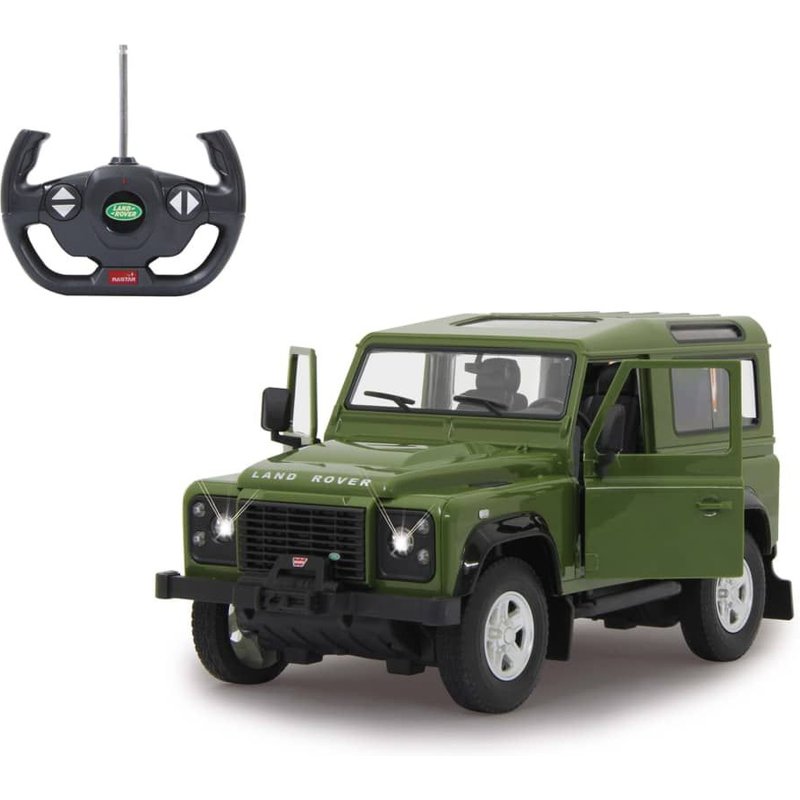 Jamara 405155 - Land Rover Defender 1 14 Vert Portes Manuelles -Voiture Rc Sous Licence Officielle Environ 1 Heure De Conduite 9 Km H Intérieur Détaillé Finition De Haute Qualité Éclairage Led