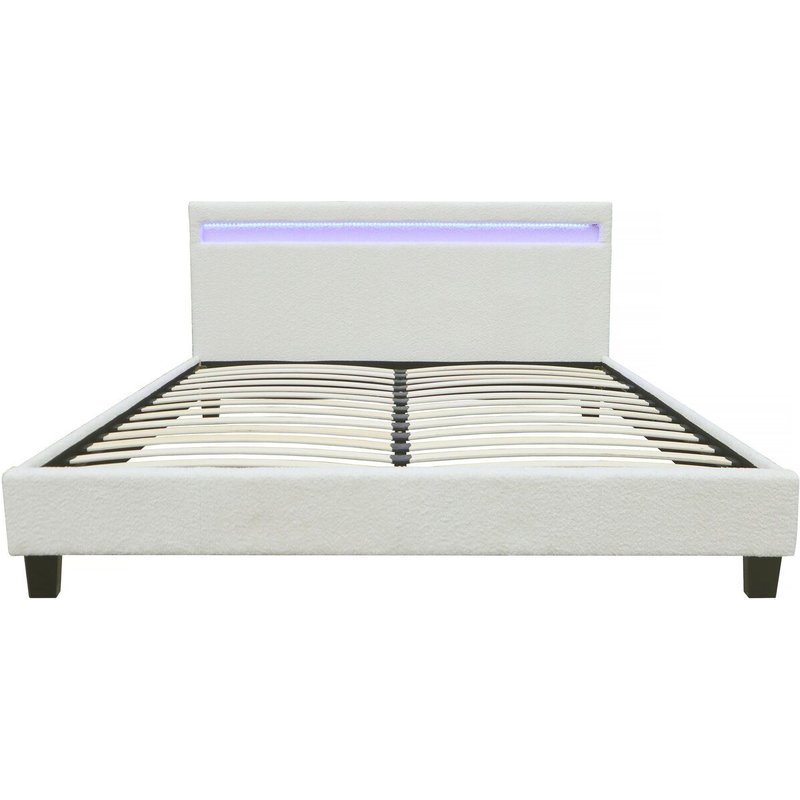 Lit Tissu Bouclette Avec Led "Maria" 140x190cm - Crème