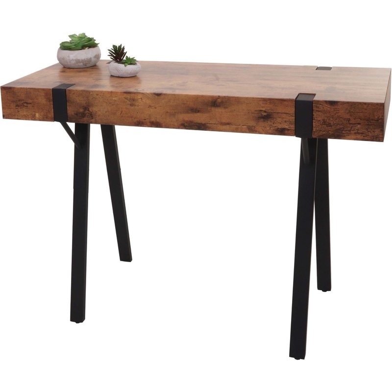 Table Console Hwc-L54, Table De TĂ©lĂ©phone Table De Travail Table D'appoint Table De Rangement, MĂ©tal 75x100x40cm ChĂȘne Sauvage FoncĂ©