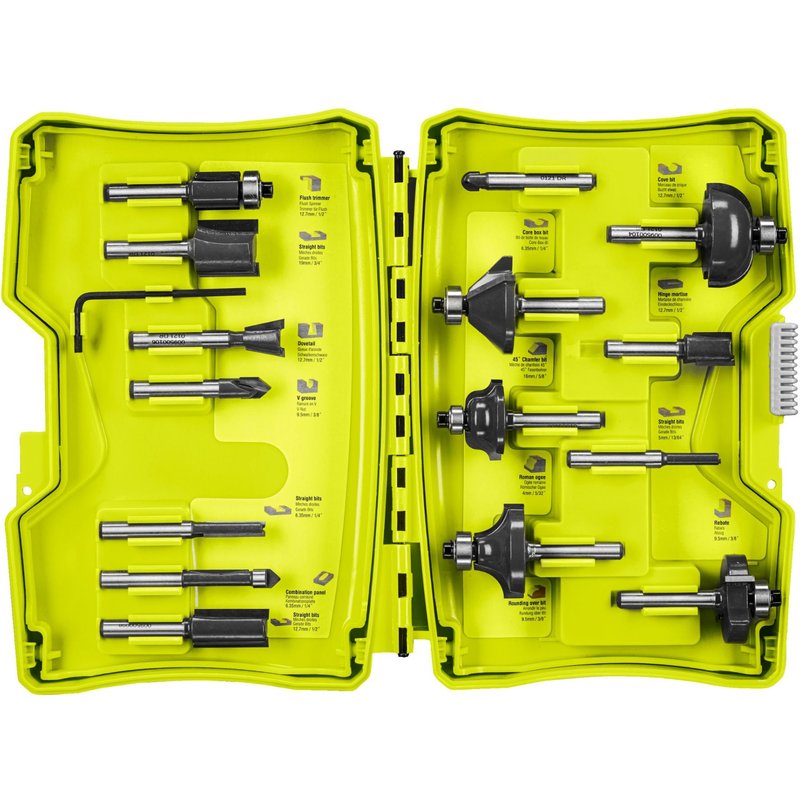 Coffret 15 fraises panachées RYOBI queue de diamètre 6mm RAKRBS15