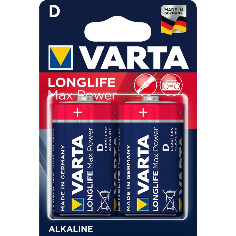 Lot de 2 piles alcaline VARTA Longlife Max Power D/LR20