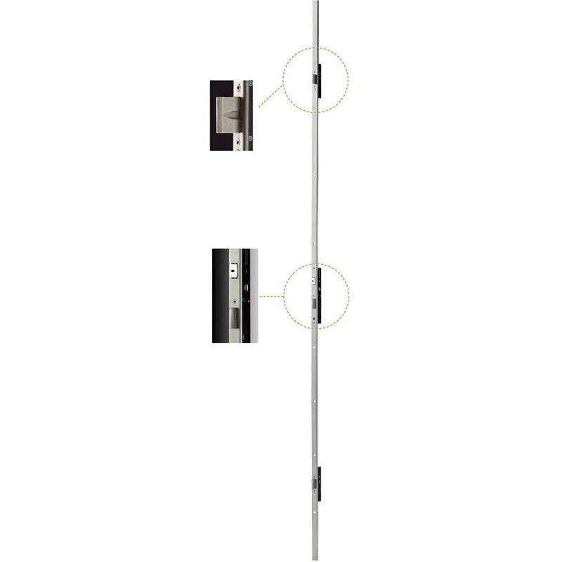 Serrure multipoint à larder ISEO Performa - Têtière plate 2300x24x3 mm Acier INOX - Entraxe 92 mm - Axe 30 mm - 7232013028