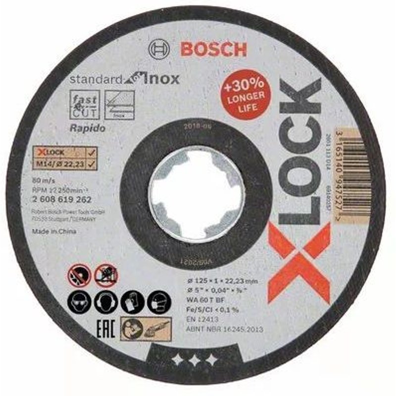 Disque Standard X-Lock Inox BOSCH 125x1 plat - 2608619262