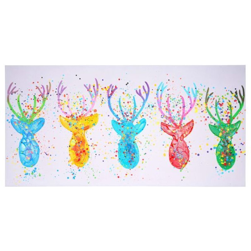 Tableau À L'huile, Cerf Ii, Peint À La Main À 100%, Toile De Décoration Murale Xl 140x70cm