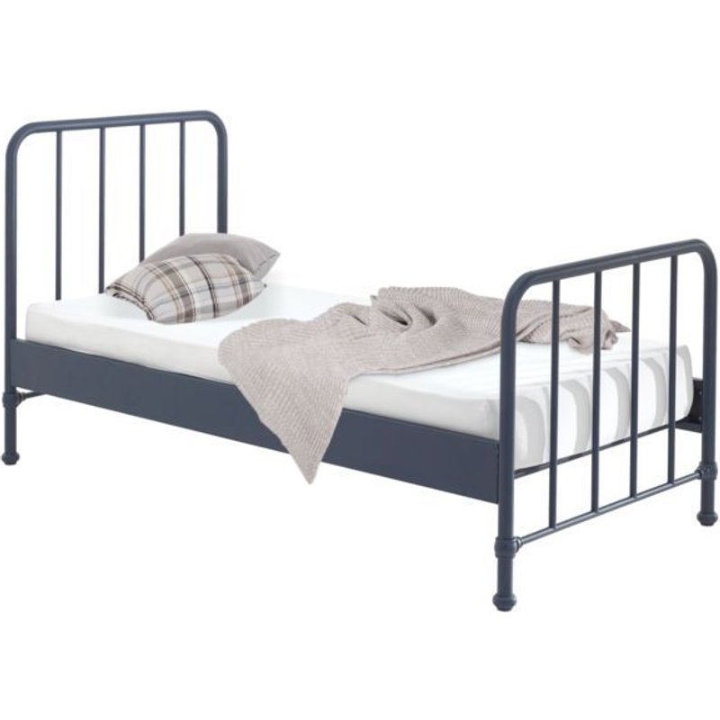 Vipack Lit Simple En Mtal Bleu Denim Mat Bronxx 90x200cm