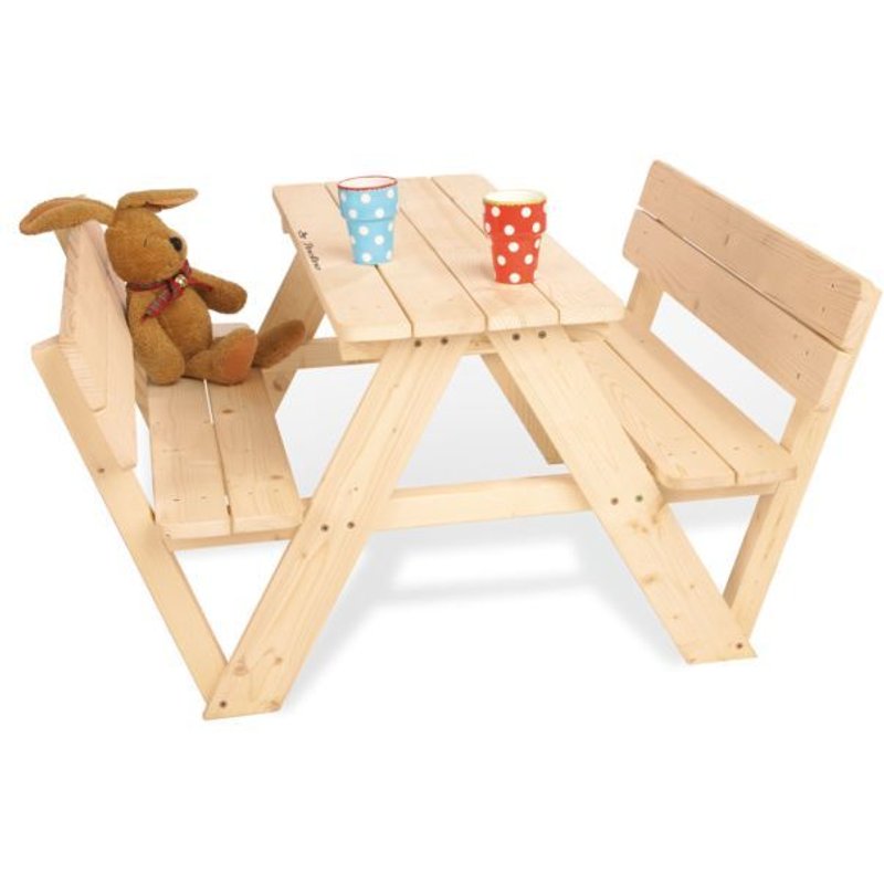 Table En Bois 4 Places Avec Bancs Avec Dossier Nicky Naturel