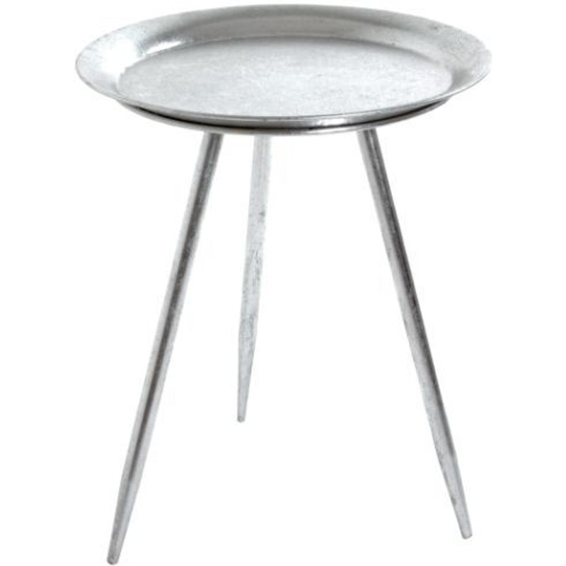 Table D'appoint Ronde 38x47 Cm En Métal Laqué Argenté