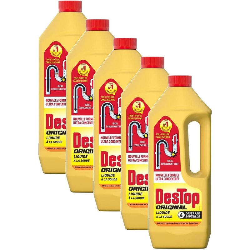 Destop Lot de 5 Déboucheurs Liquide ORIGINAL 4 doses par Flacon de 950ml