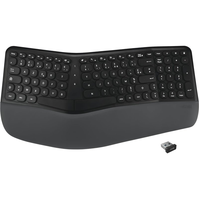 Clavier Ergonomique sans-Fil, R?cepteur 2.4 GHz, Repose Poignet int?gr?, Clavier Fran?ais AZERTY, Conception en Deux Parties, Compatible avec PC Mac Ordinateur Portable, 100043