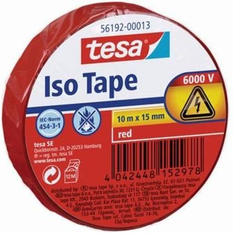 tesa Ruban isolant ISO TAPE 15 mm x 10 m Rouge