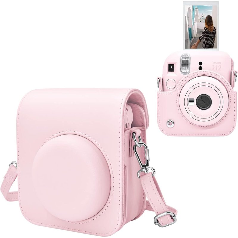 pour Fuji Mini 12 Housse de Protection pour Fuji Instax Mini 12 Instantanée Appareil Photo - en Cuir PU Sac avec Bandoulière Réglable - Rose