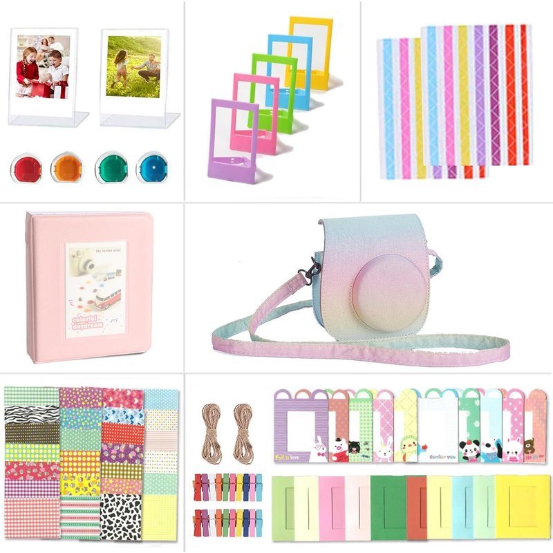 Accessoires compatibles avec l'appareil Photo pour Fujifilm Instax Mini 12, Comprenant Un Housse Mini 12, Un Album, Filtres, Cadres Muraux, Cadres de Film, Autocollant (Rainbow Brillant)