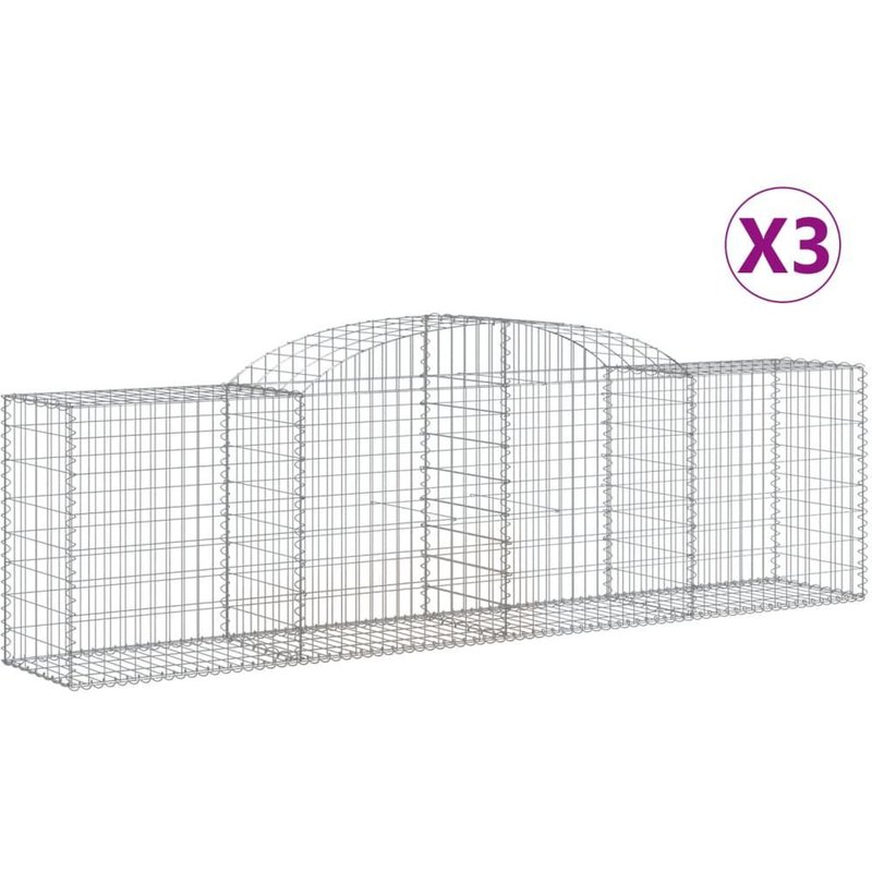 Paniers À Gabions Arqués 3 Pcs 300x50x80/100 Cm Fer Galvanisé Vidaxl Vidaxl