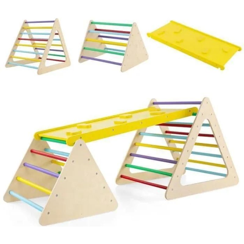 Costway Triangle D'escalade 3 En 1 : Grimper Et Glisser Pour Enfants, 2 Échelles Triangle, Rampe Réversible Coloré