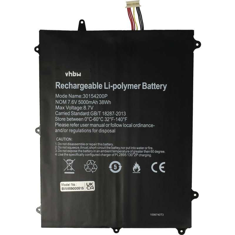 vhbw Batterie remplacement pour Trekstor 28140168, HW-34154184, 34154184P pour ordinateur portable (5000mAh, 7,6V, Li-polymère)